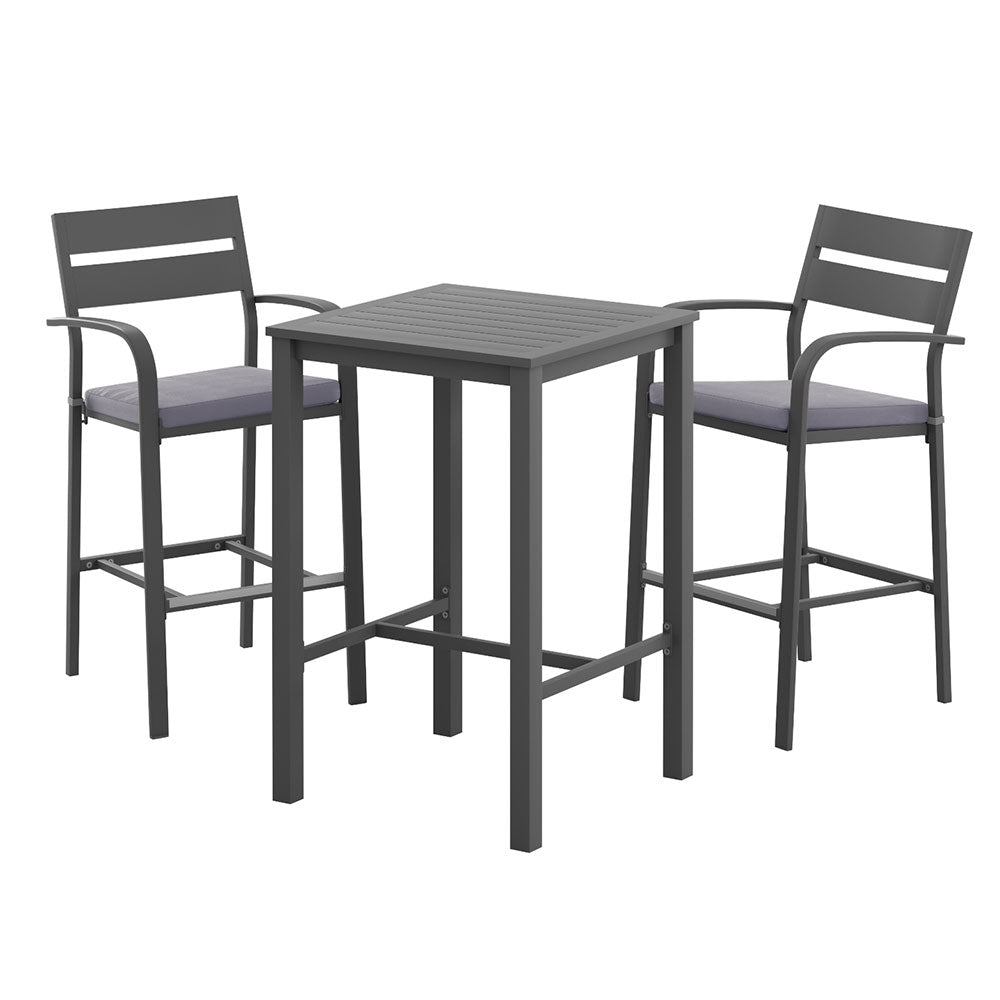 Outdoor Dining Sets: Gardeon 3Pcs Outdoor Bar Set Stools Dining Chairs Table Patio Aluminium Bistro Set Black