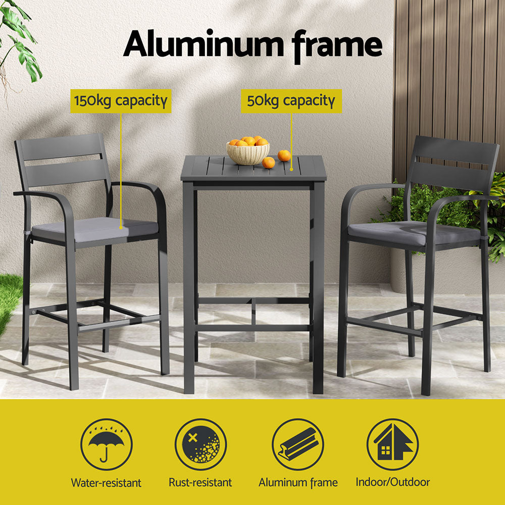 Outdoor Dining Sets: Gardeon 3Pcs Outdoor Bar Set Stools Dining Chairs Table Patio Aluminium Bistro Set Black