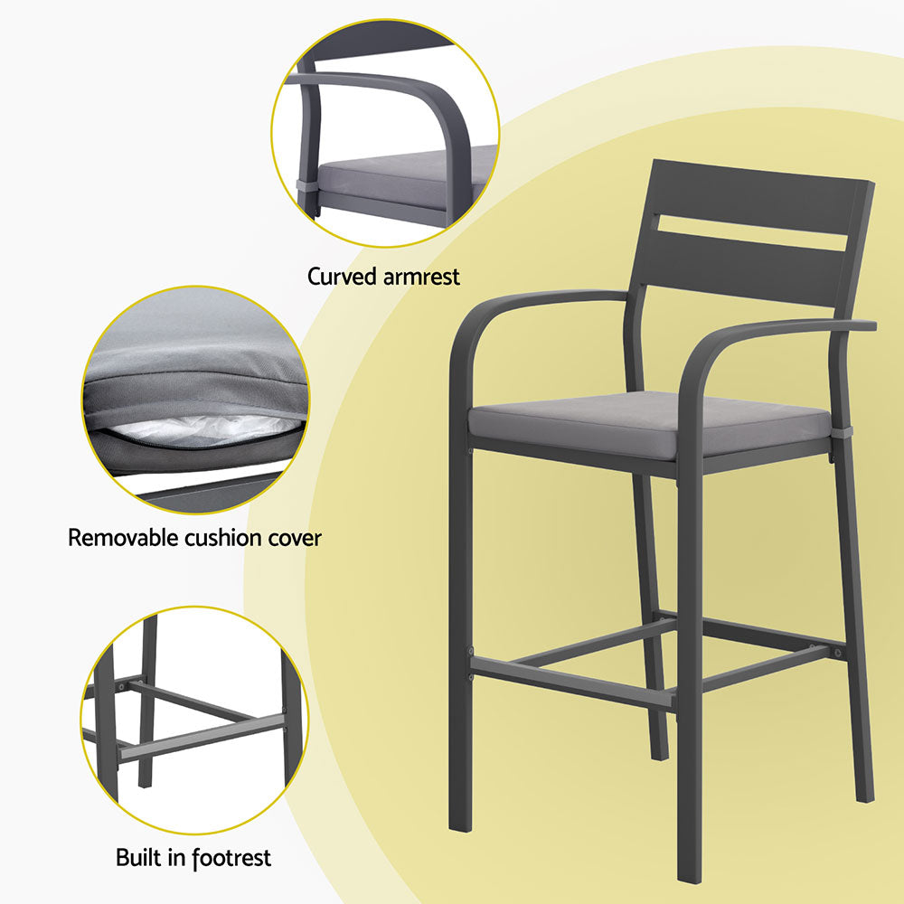 Outdoor Dining Sets: Gardeon 3Pcs Outdoor Bar Set Stools Dining Chairs Table Patio Aluminium Bistro Set Black