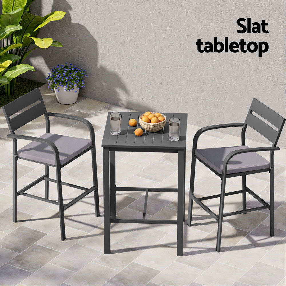 Outdoor Dining Sets: Gardeon 3Pcs Outdoor Bar Set Stools Dining Chairs Table Patio Aluminium Bistro Set Black