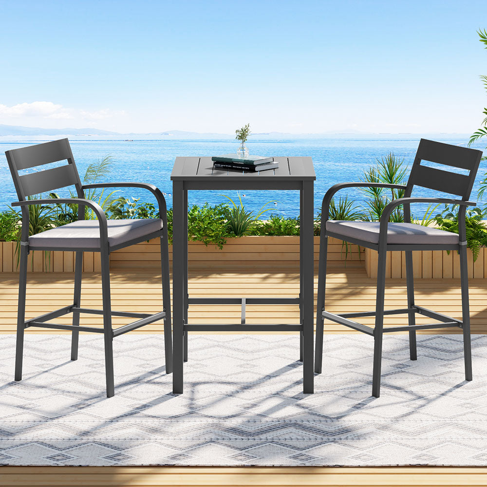 Outdoor Dining Sets: Gardeon 3Pcs Outdoor Bar Set Stools Dining Chairs Table Patio Aluminium Bistro Set Black