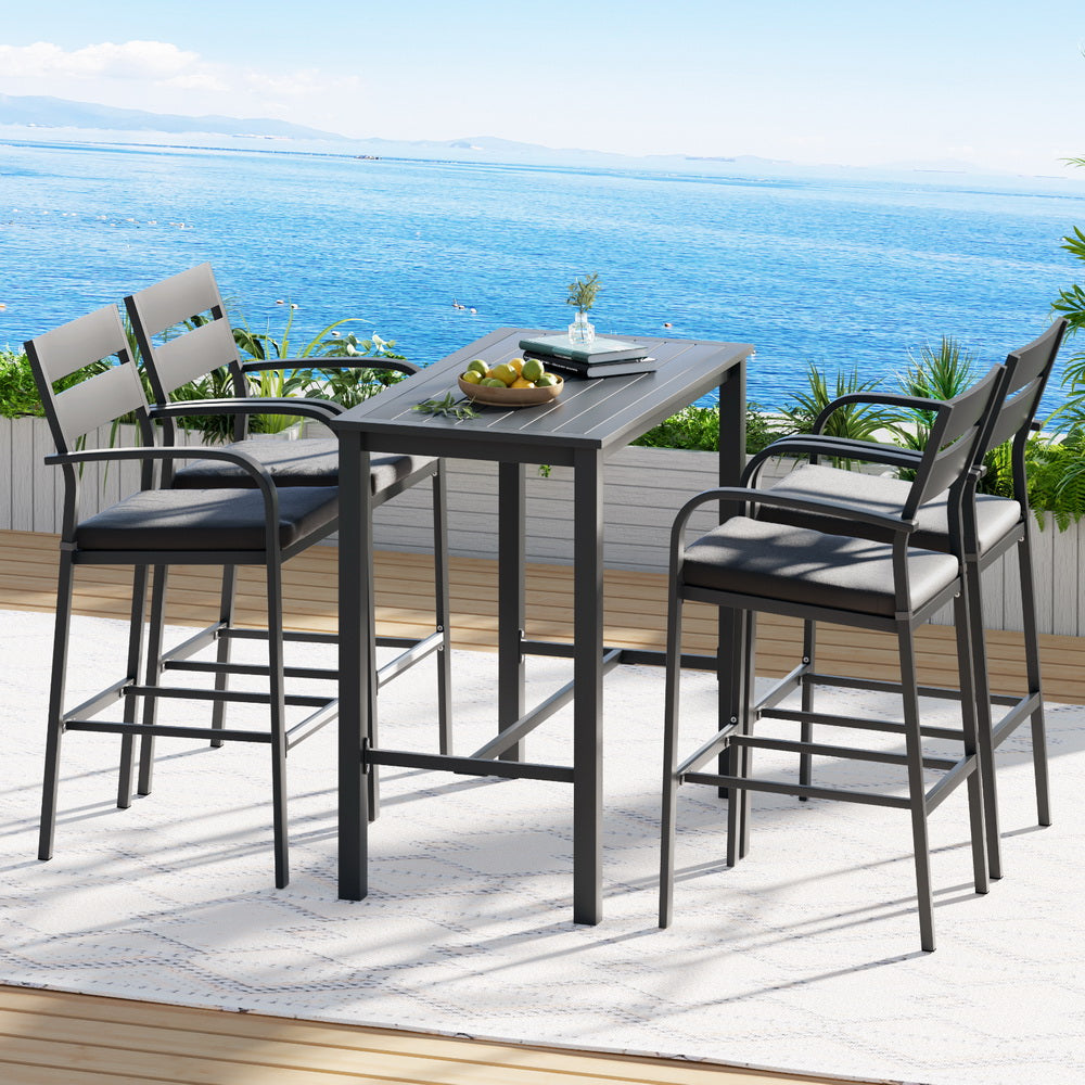 Outdoor Dining Sets: Gardeon Outdoor Bar Set 5-Piece Patio Dining Chairs Aluminium Table Stools