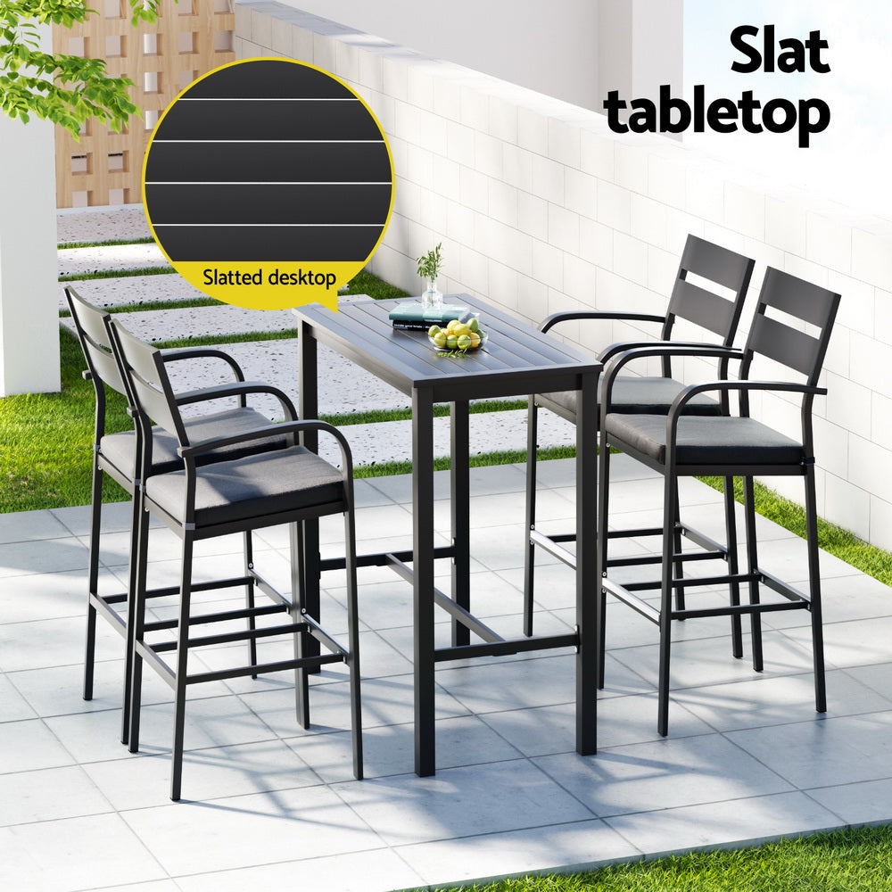 Outdoor Dining Sets: Gardeon Outdoor Bar Set 5-Piece Patio Dining Chairs Aluminium Table Stools