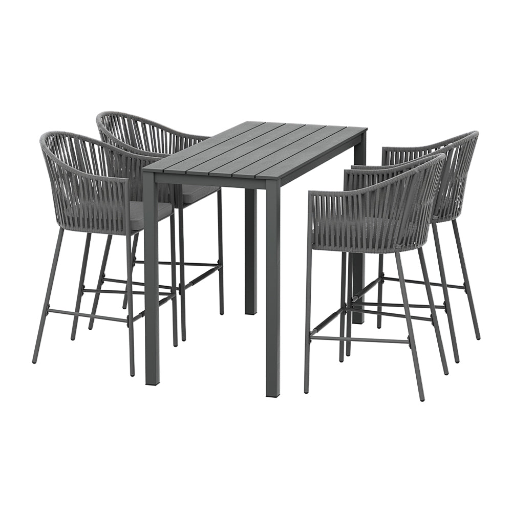 Outdoor Chairs: Gardeon 5-Piece Outdoor Bar Set Dining Table Rope Chair Patio Bistro Set