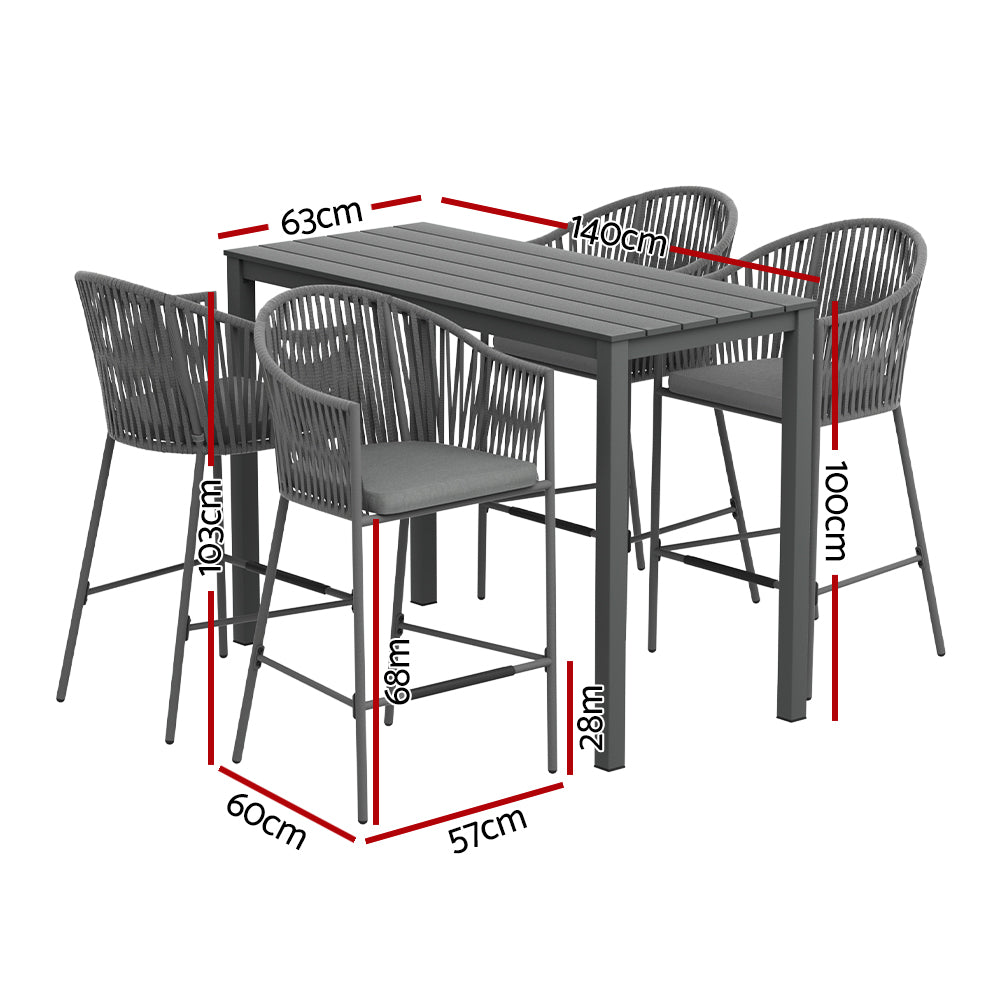 Outdoor Chairs: Gardeon 5-Piece Outdoor Bar Set Dining Table Rope Chair Patio Bistro Set