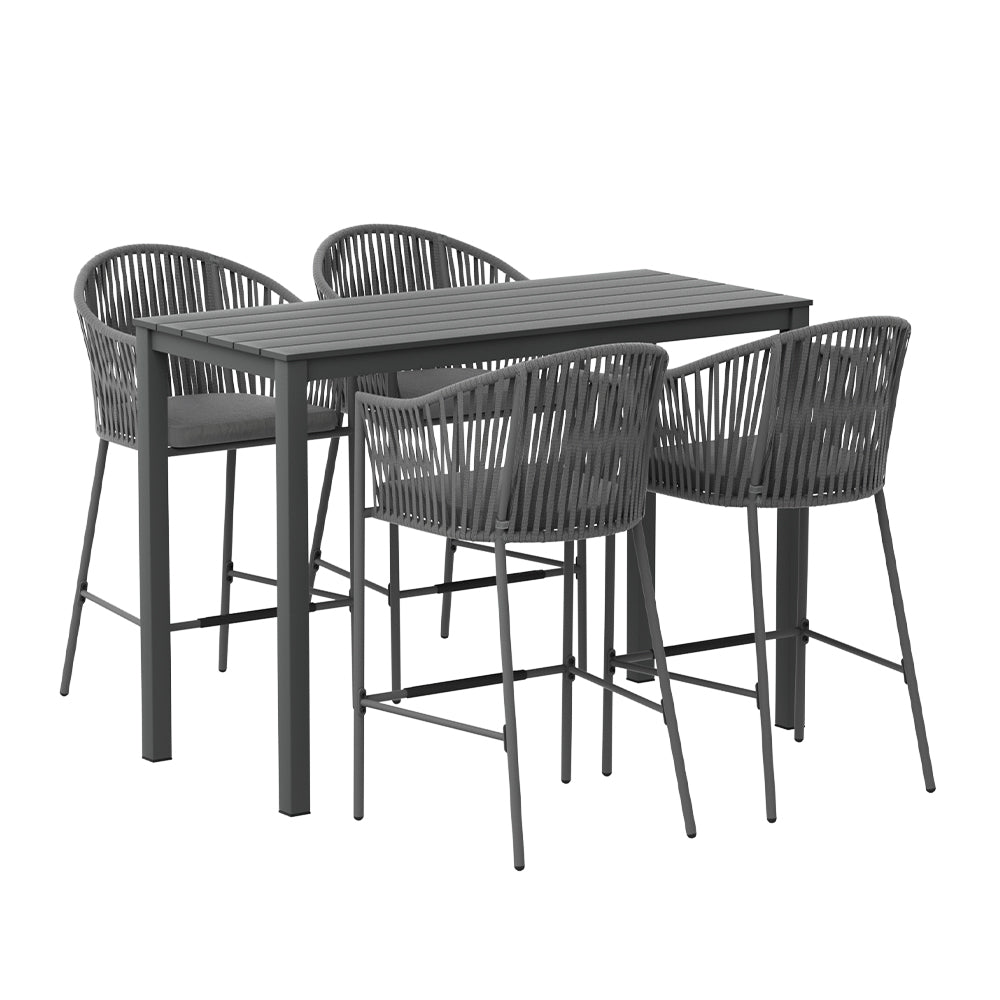 Outdoor Chairs: Gardeon 5-Piece Outdoor Bar Set Dining Table Rope Chair Patio Bistro Set
