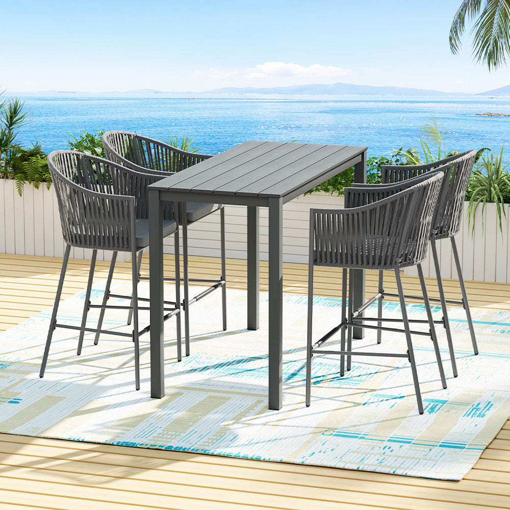Outdoor Chairs: Gardeon 5-Piece Outdoor Bar Set Dining Table Rope Chair Patio Bistro Set