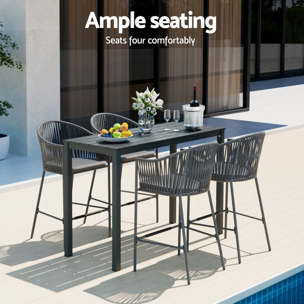 Outdoor Chairs: Gardeon 5-Piece Outdoor Bar Set Dining Table Rope Chair Patio Bistro Set