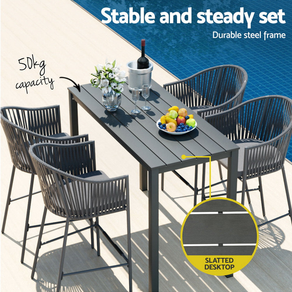 Outdoor Chairs: Gardeon 5-Piece Outdoor Bar Set Dining Table Rope Chair Patio Bistro Set