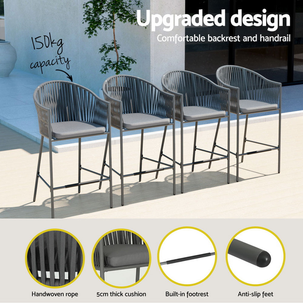 Outdoor Chairs: Gardeon 5-Piece Outdoor Bar Set Dining Table Rope Chair Patio Bistro Set