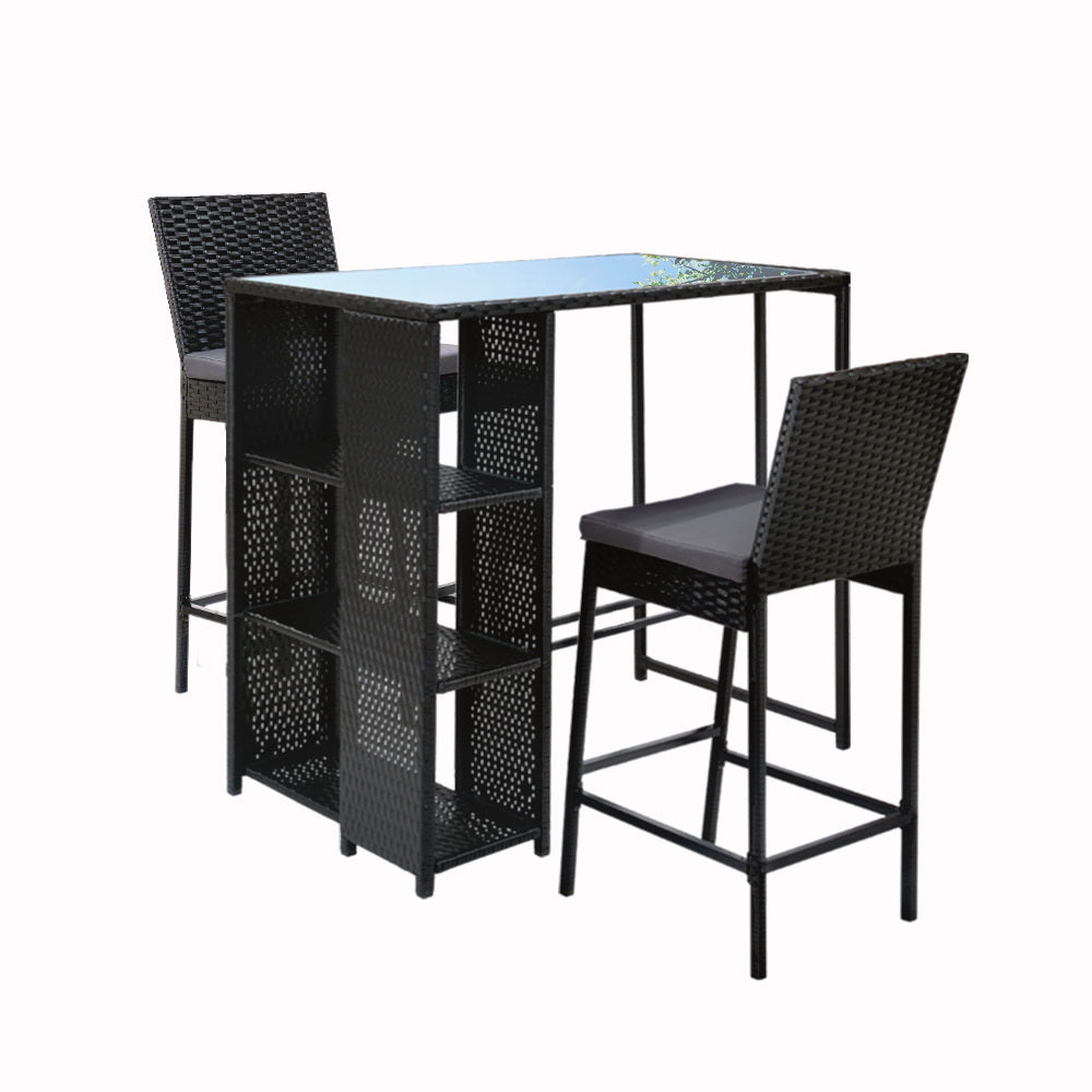 Outdoor Chairs: Gardeon 3-Piece Outdoor Bar Set Patio Dining Chairs Wicker Table Stools