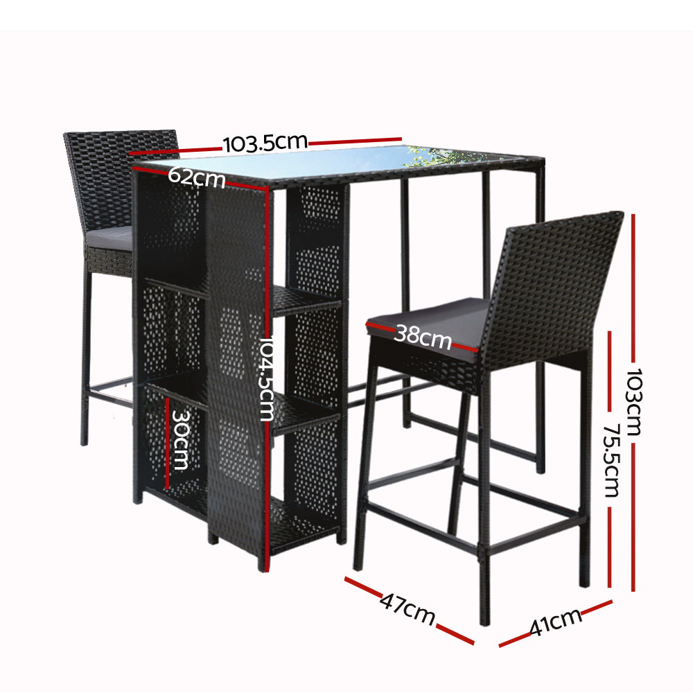 Outdoor Chairs: Gardeon 3-Piece Outdoor Bar Set Patio Dining Chairs Wicker Table Stools