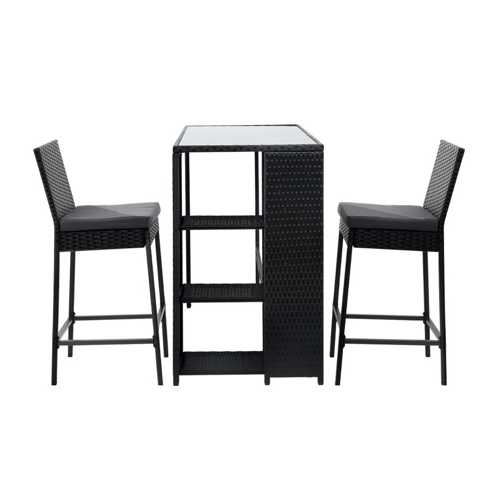 Outdoor Chairs: Gardeon 3-Piece Outdoor Bar Set Patio Dining Chairs Wicker Table Stools