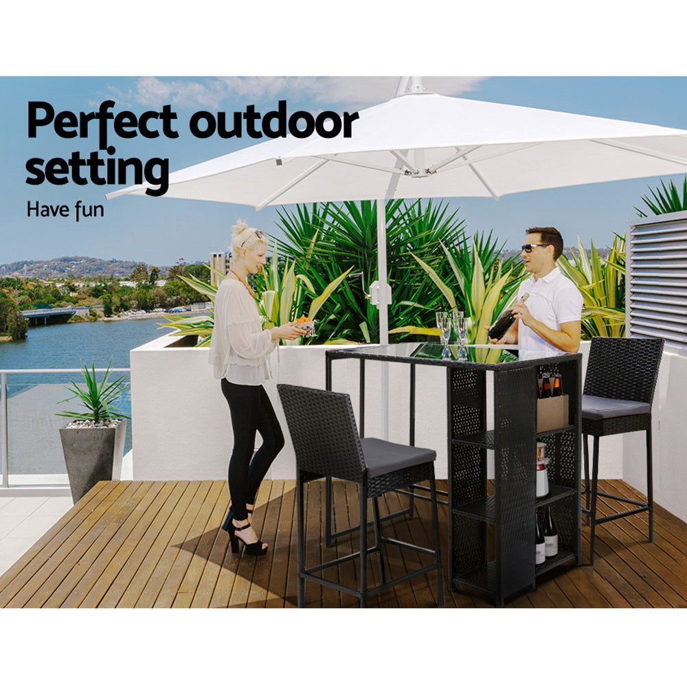 Outdoor Chairs: Gardeon 3-Piece Outdoor Bar Set Patio Dining Chairs Wicker Table Stools
