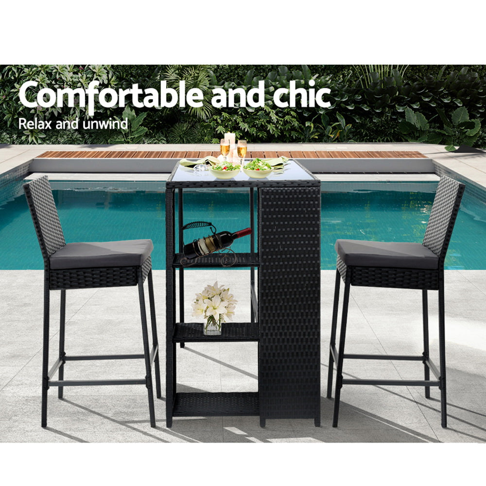 Outdoor Chairs: Gardeon 3-Piece Outdoor Bar Set Patio Dining Chairs Wicker Table Stools