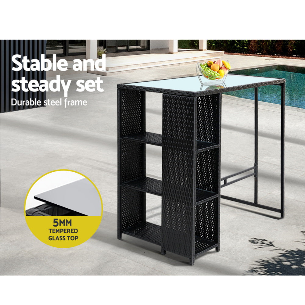 Outdoor Chairs: Gardeon 3-Piece Outdoor Bar Set Patio Dining Chairs Wicker Table Stools