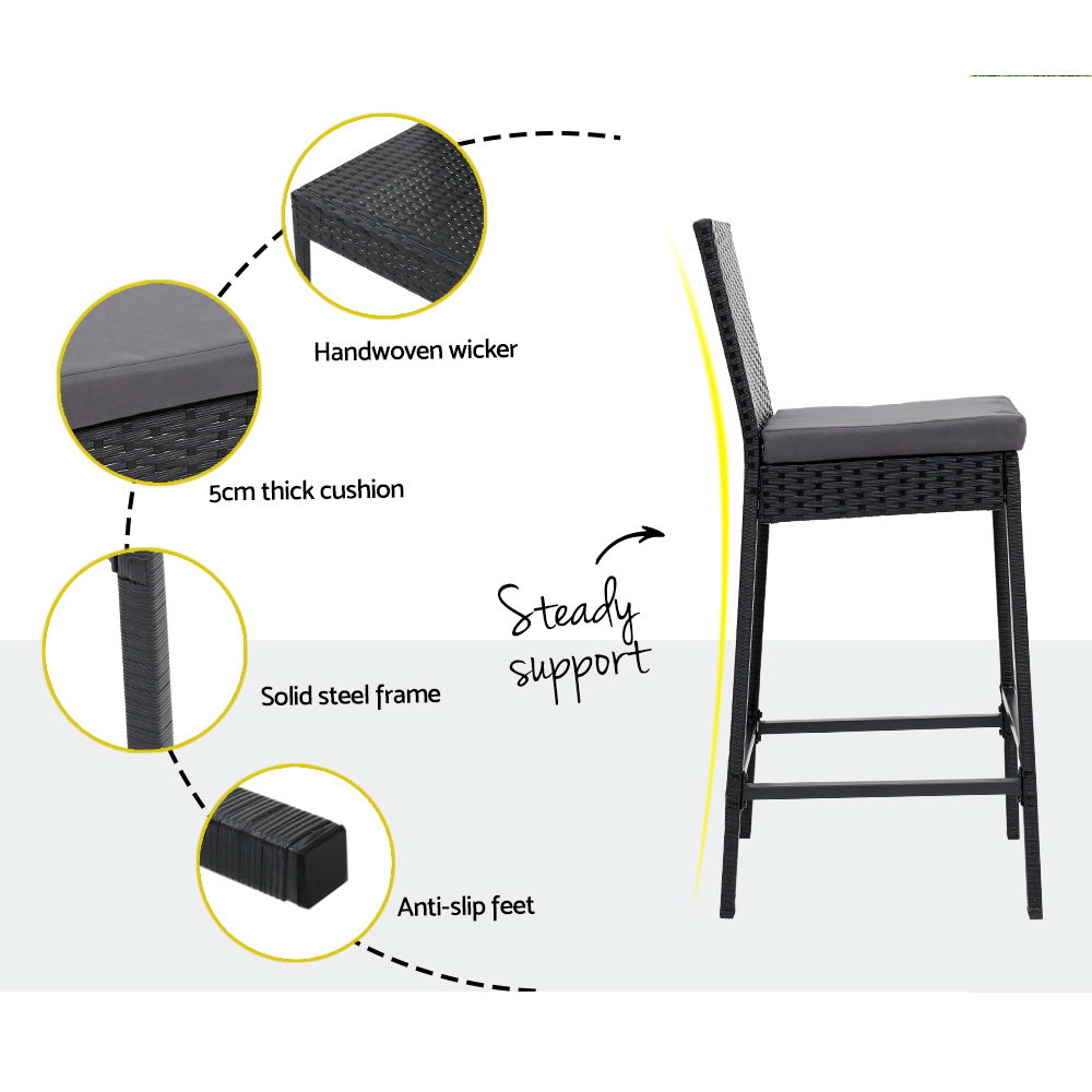 Outdoor Chairs: Gardeon 3-Piece Outdoor Bar Set Patio Dining Chairs Wicker Table Stools