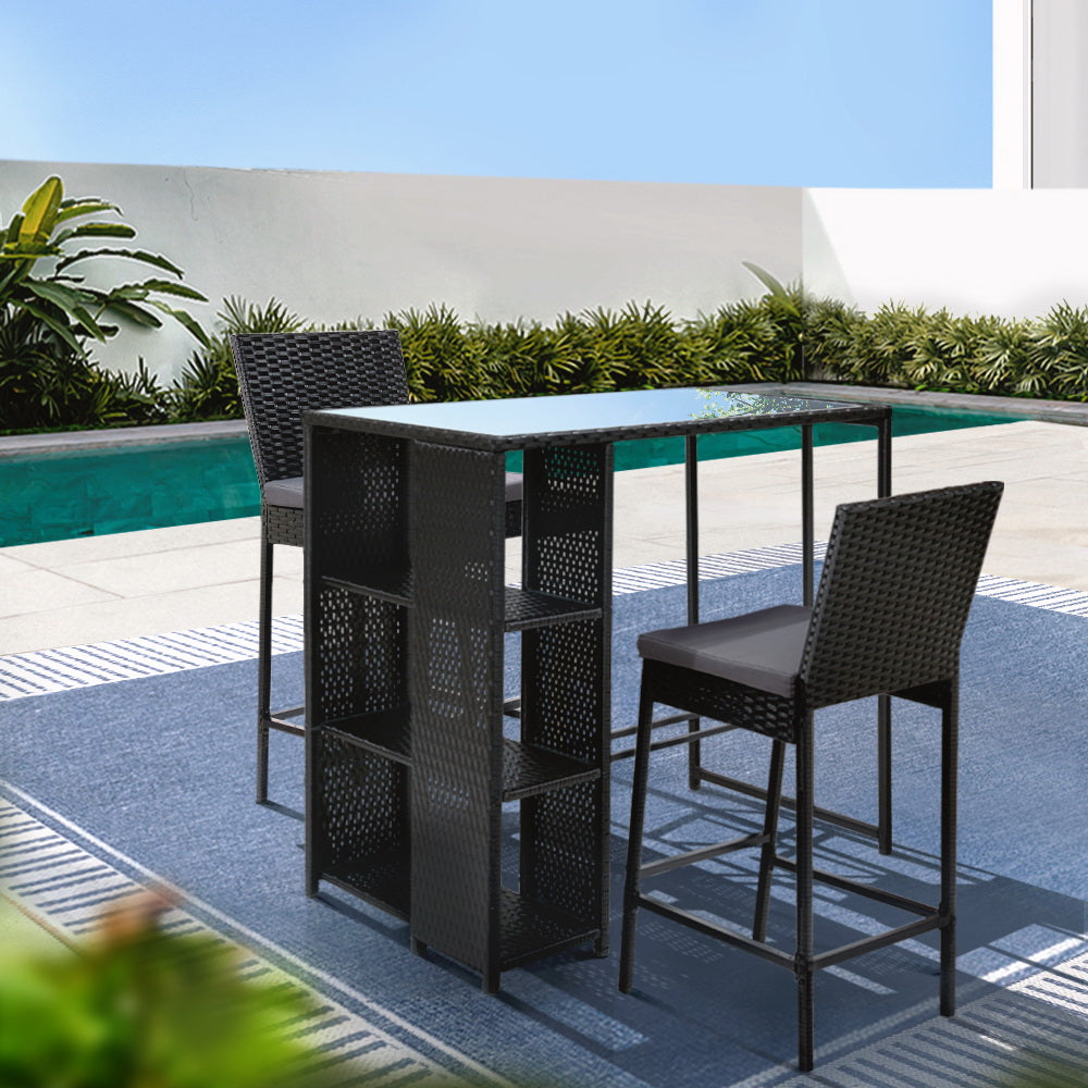 Outdoor Chairs: Gardeon 3-Piece Outdoor Bar Set Patio Dining Chairs Wicker Table Stools
