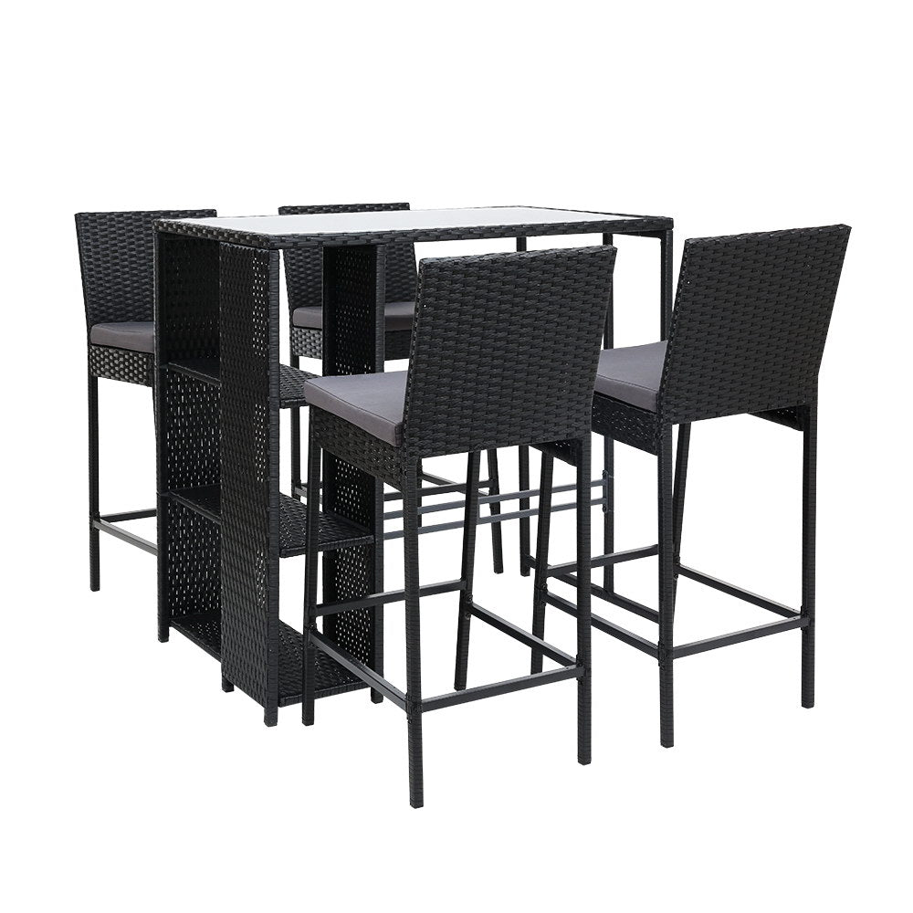 Outdoor Chairs: Gardeon 5-Piece Outdoor Bar Set Patio Dining Chairs Wicker Table Stools