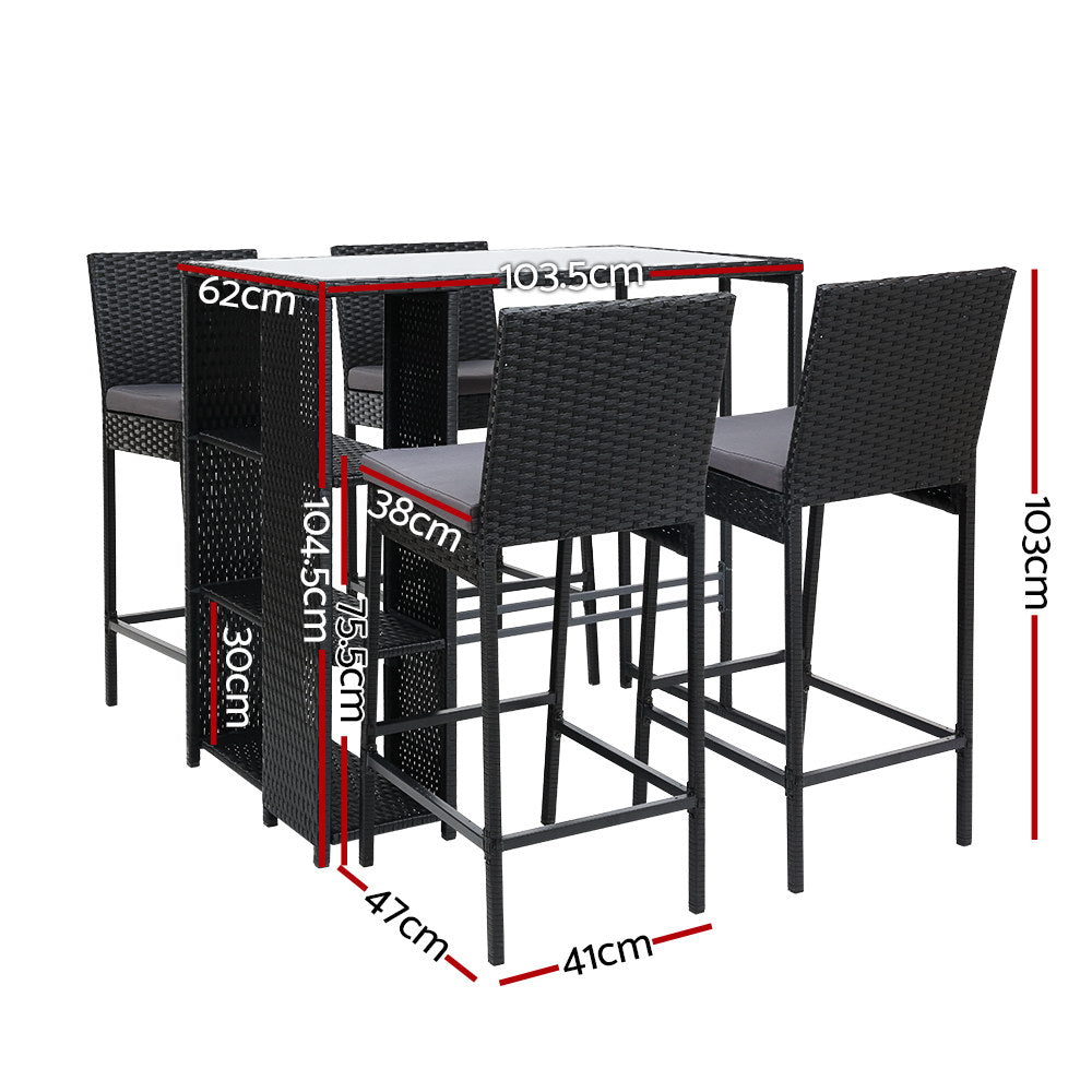 Outdoor Chairs: Gardeon 5-Piece Outdoor Bar Set Patio Dining Chairs Wicker Table Stools