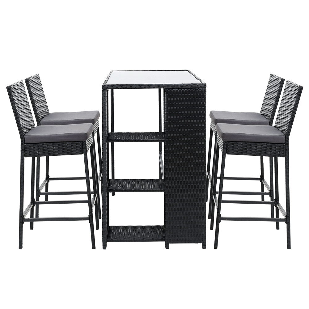 Outdoor Chairs: Gardeon 5-Piece Outdoor Bar Set Patio Dining Chairs Wicker Table Stools