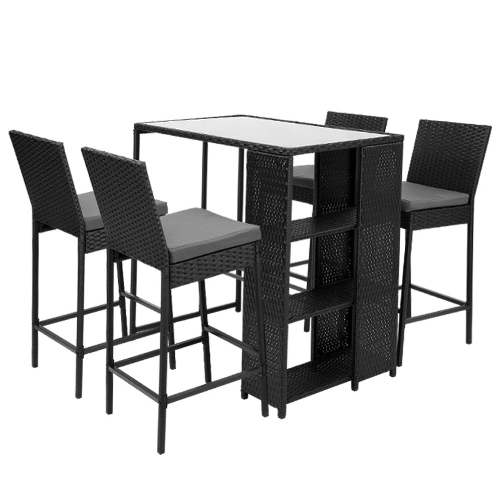 Outdoor Chairs: Gardeon 5-Piece Outdoor Bar Set Patio Dining Chairs Wicker Table Stools