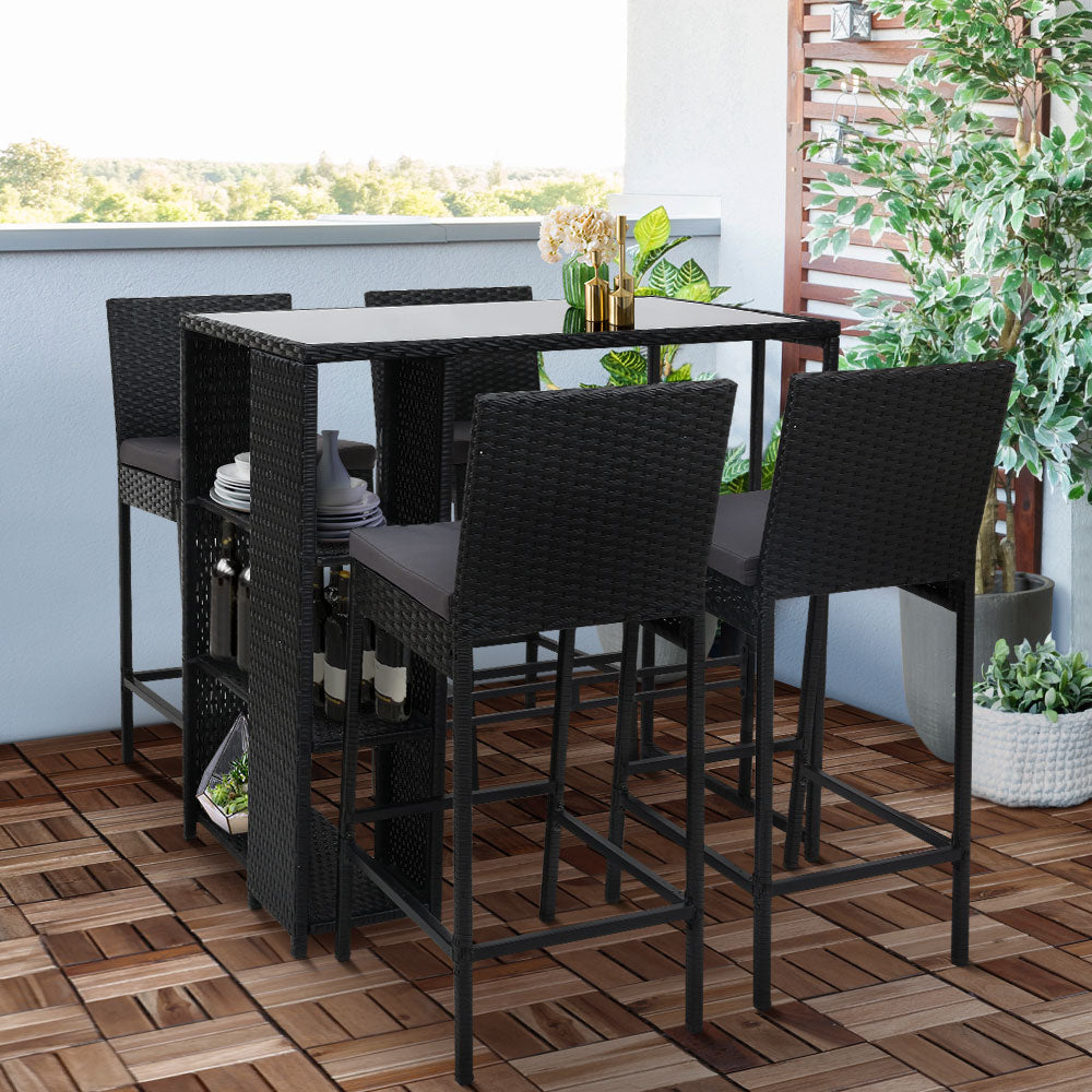 Outdoor Chairs: Gardeon 5-Piece Outdoor Bar Set Patio Dining Chairs Wicker Table Stools
