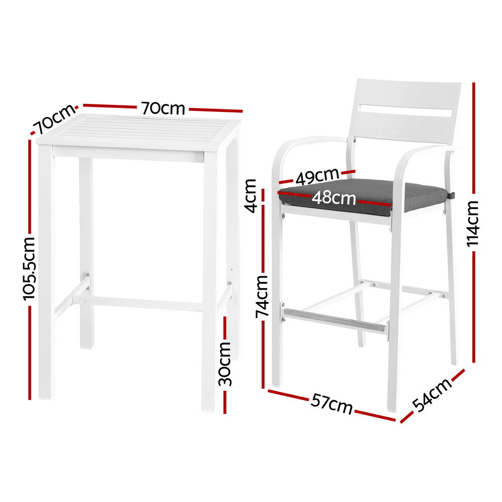 Outdoor Dining Sets: Gardeon Outdoor Bar Set Stools 3-Piece Dining Chairs Table Patio Aluminium Bistro Set