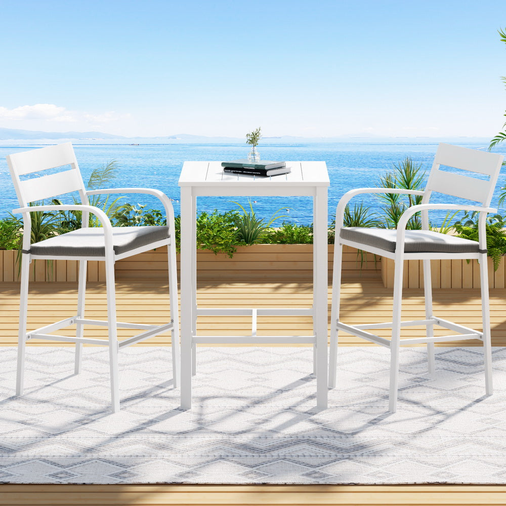 Outdoor Dining Sets: Gardeon Outdoor Bar Set Stools 3-Piece Dining Chairs Table Patio Aluminium Bistro Set
