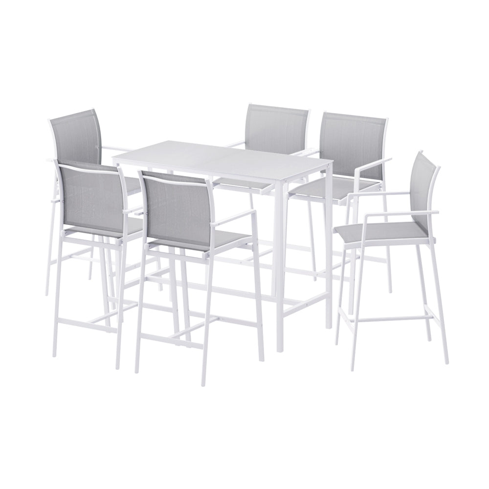 Outdoor Chairs: Gardeon 7PCS Outdoor Bar Set Stools Dining Chairs Table Patio Steel Bistro Set White