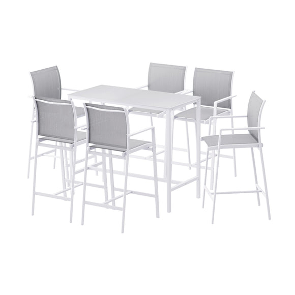 Gardeon 7PCS Outdoor Bar Set Stools Dining Chairs Table Patio Steel Bistro Set White