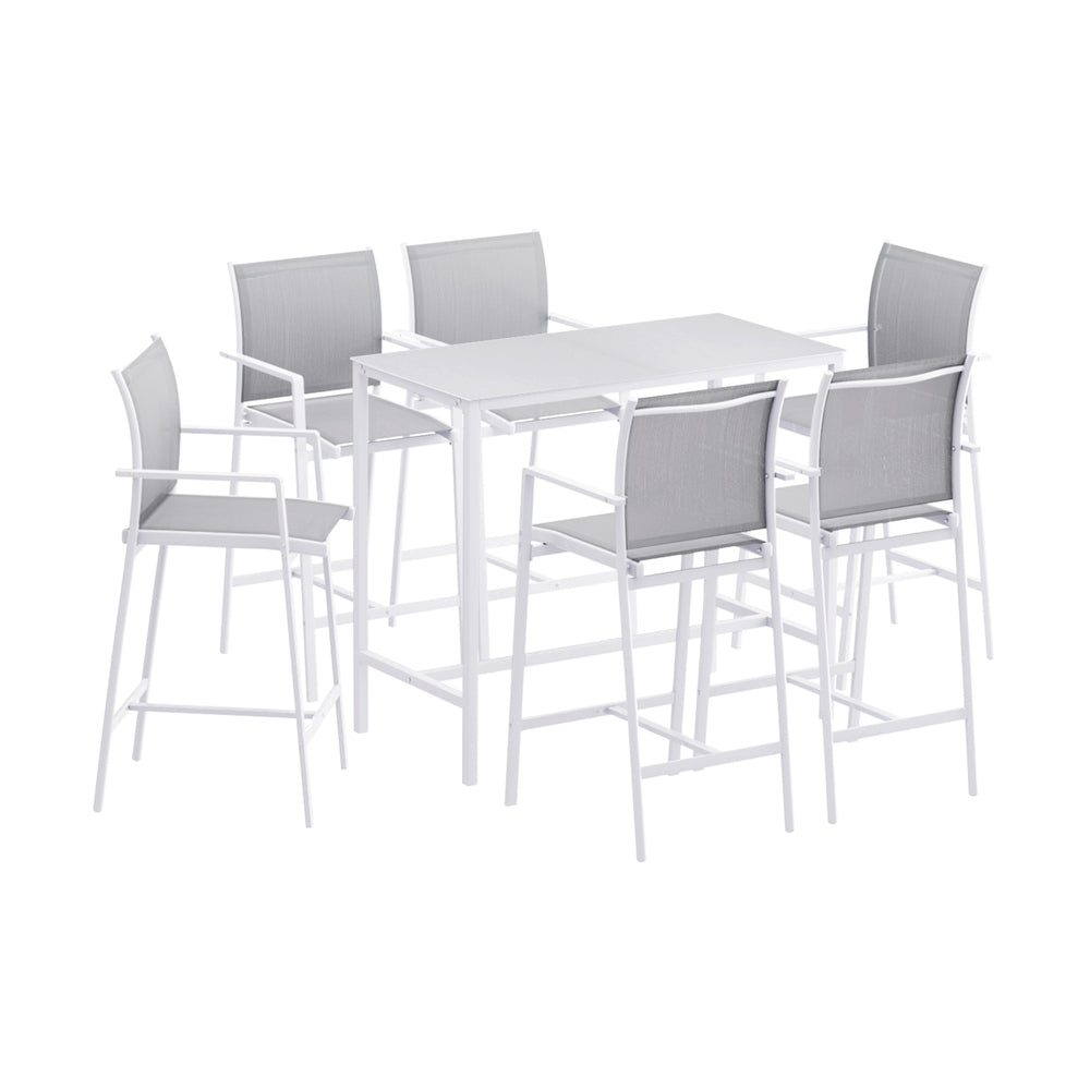 Outdoor Chairs: Gardeon 7PCS Outdoor Bar Set Stools Dining Chairs Table Patio Steel Bistro Set White