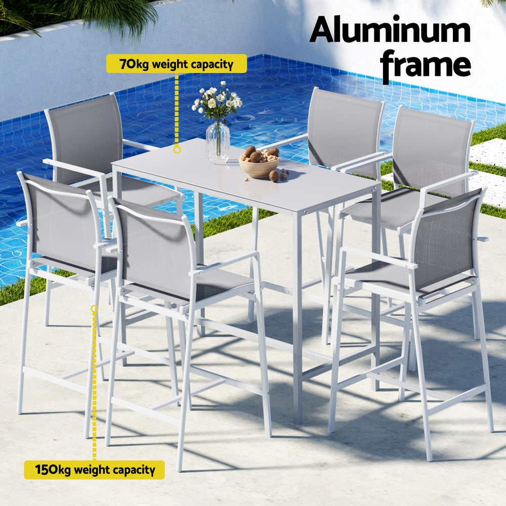 Outdoor Chairs: Gardeon 7PCS Outdoor Bar Set Stools Dining Chairs Table Patio Steel Bistro Set White