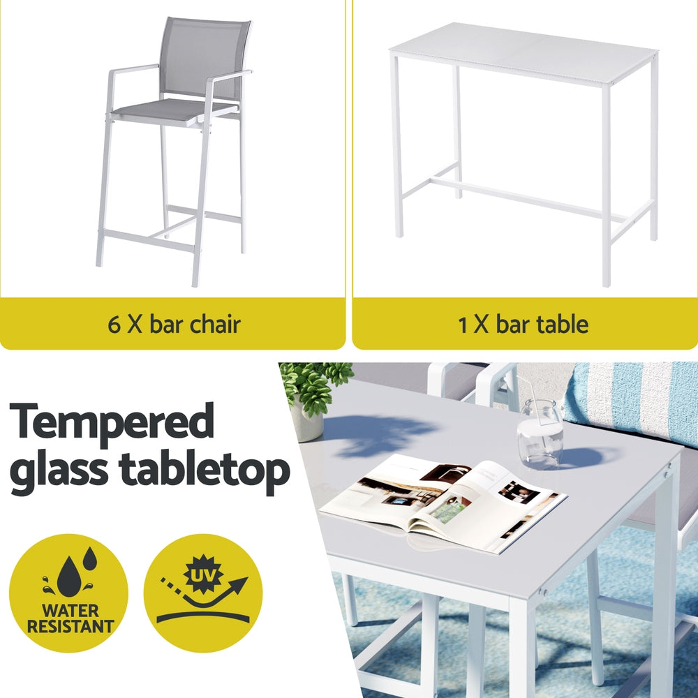 Outdoor Chairs: Gardeon 7PCS Outdoor Bar Set Stools Dining Chairs Table Patio Steel Bistro Set White