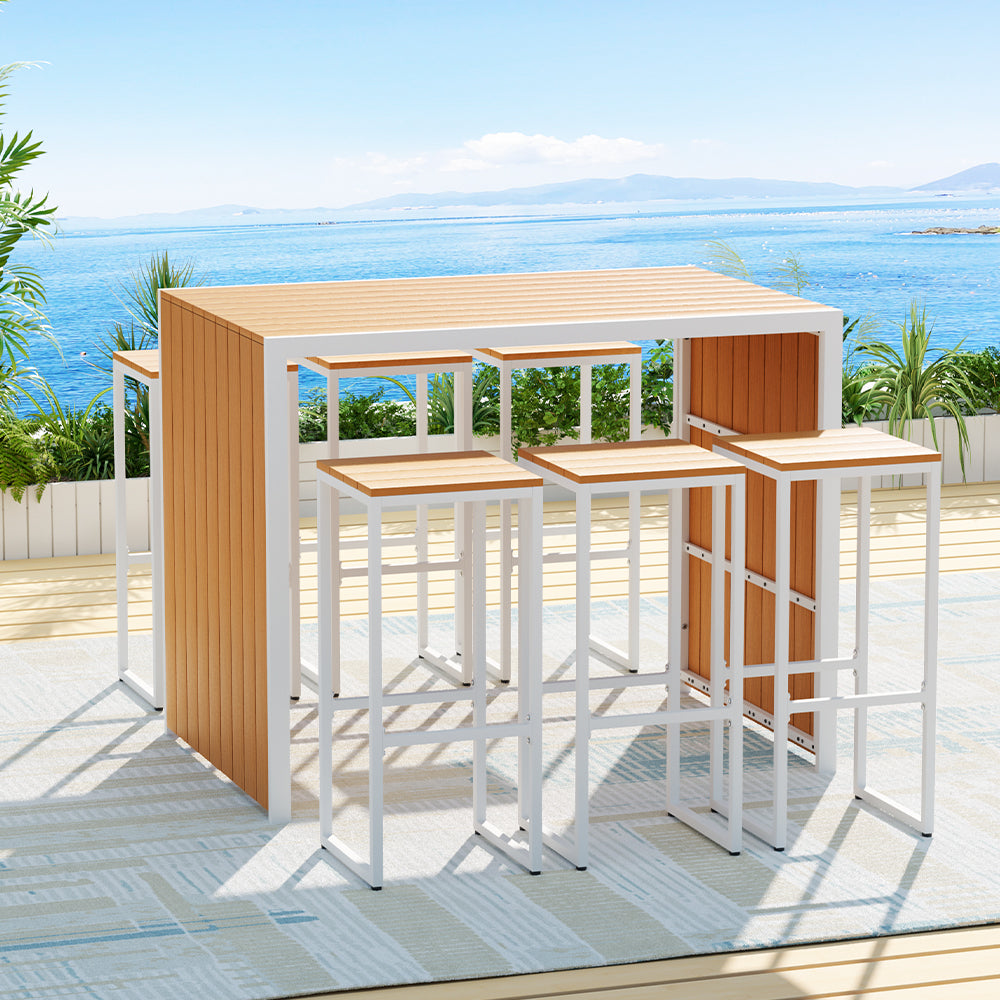 Outdoor Sofas & Lounge Sets: Gardeon 7-Piece Outdoor Bar Set Table Chairs Patio Bistro Set 6 Seater