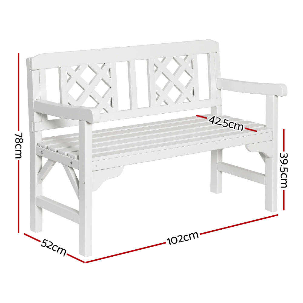 Outdoor Chairs: Gardeon Outdoor Garden Bench Wooden Chair 2 Seat Patio Furniture Lounge White