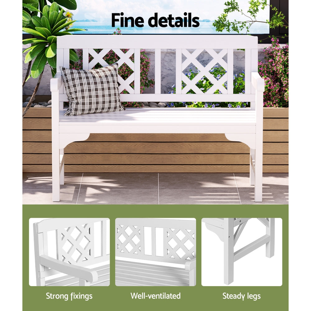 Outdoor Chairs: Gardeon Outdoor Garden Bench Wooden Chair 2 Seat Patio Furniture Lounge White