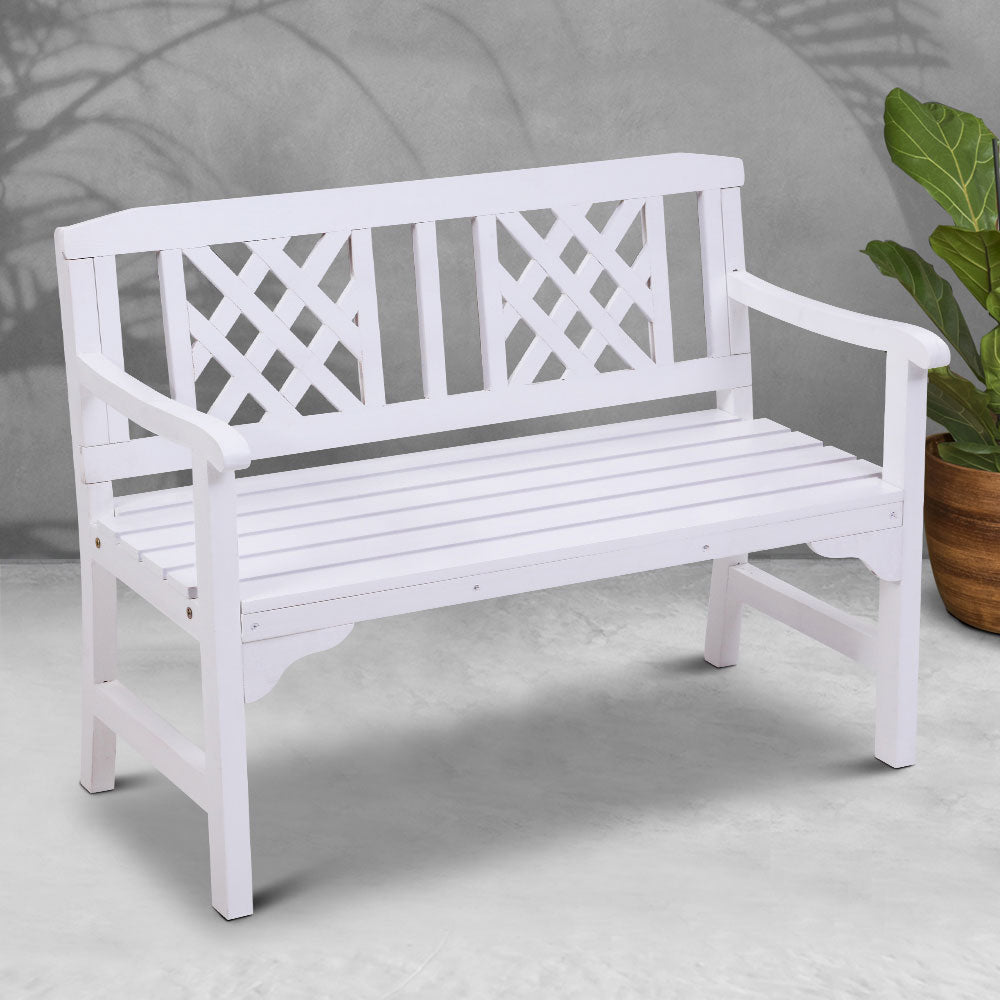 Outdoor Chairs: Gardeon Outdoor Garden Bench Wooden Chair 2 Seat Patio Furniture Lounge White