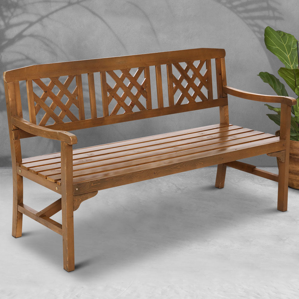 Outdoor Chairs: Gardeon Outdoor Garden Bench Wooden Chair 3 Seat Patio Furniture Lounge Natural