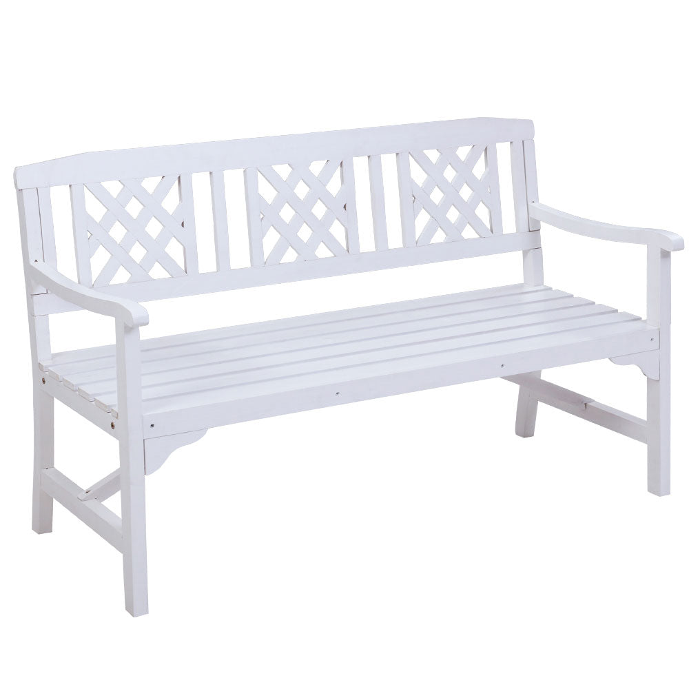 Outdoor Chairs: Gardeon Outdoor Garden Bench Wooden Chair 3 Seat Patio Furniture Lounge White