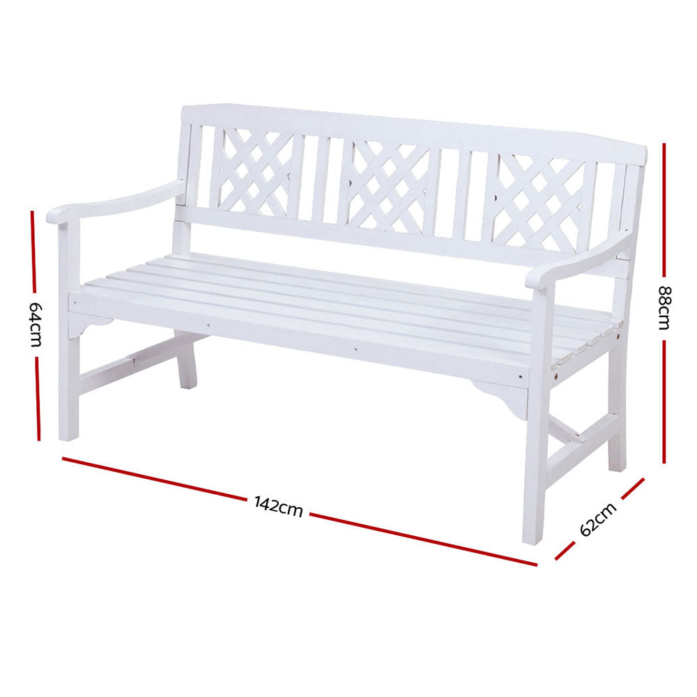 Outdoor Chairs: Gardeon Outdoor Garden Bench Wooden Chair 3 Seat Patio Furniture Lounge White