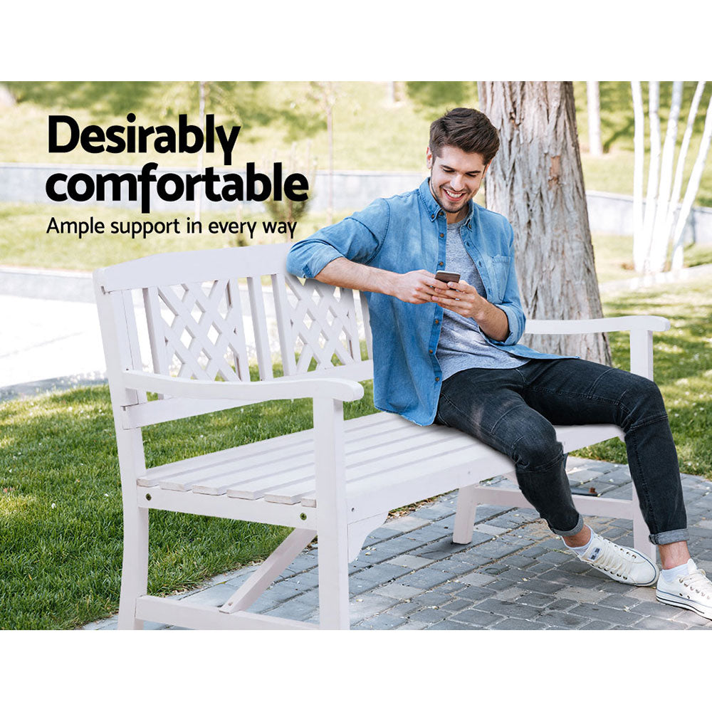 Outdoor Chairs: Gardeon Outdoor Garden Bench Wooden Chair 3 Seat Patio Furniture Lounge White