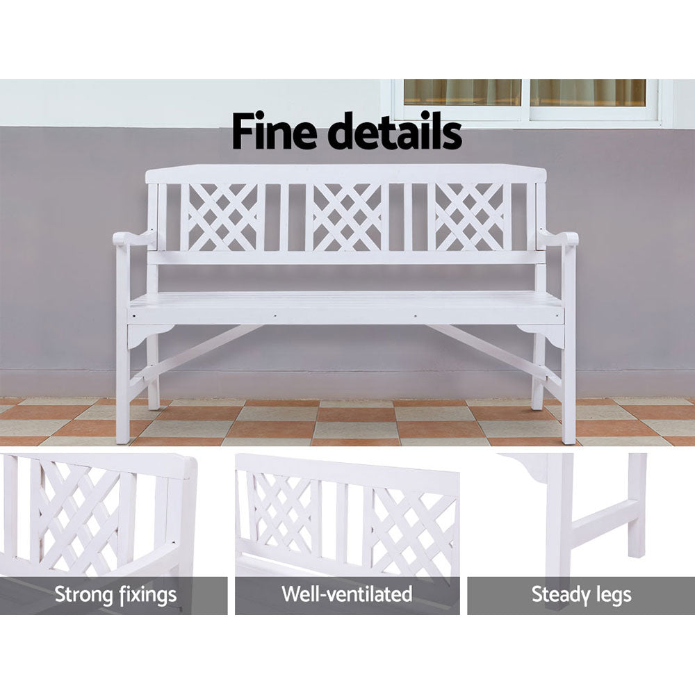 Outdoor Chairs: Gardeon Outdoor Garden Bench Wooden Chair 3 Seat Patio Furniture Lounge White