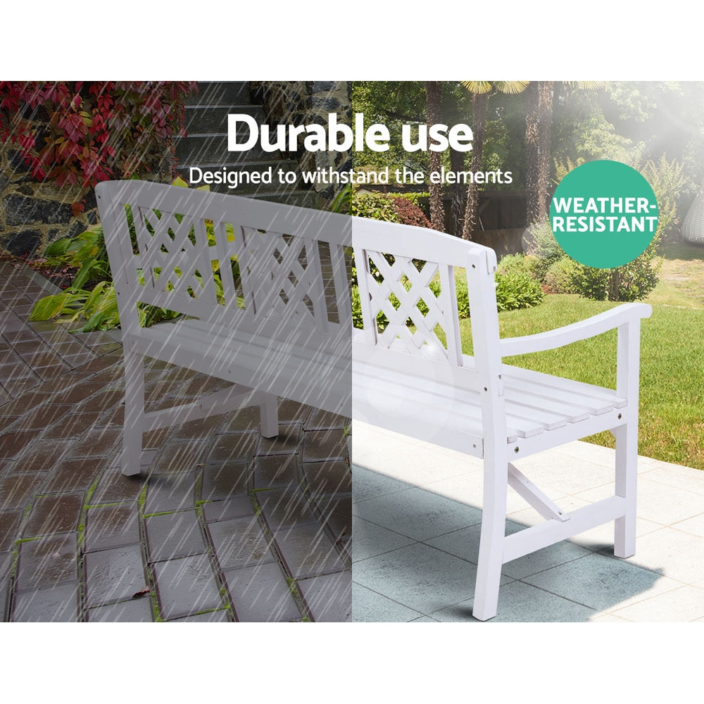 Outdoor Chairs: Gardeon Outdoor Garden Bench Wooden Chair 3 Seat Patio Furniture Lounge White
