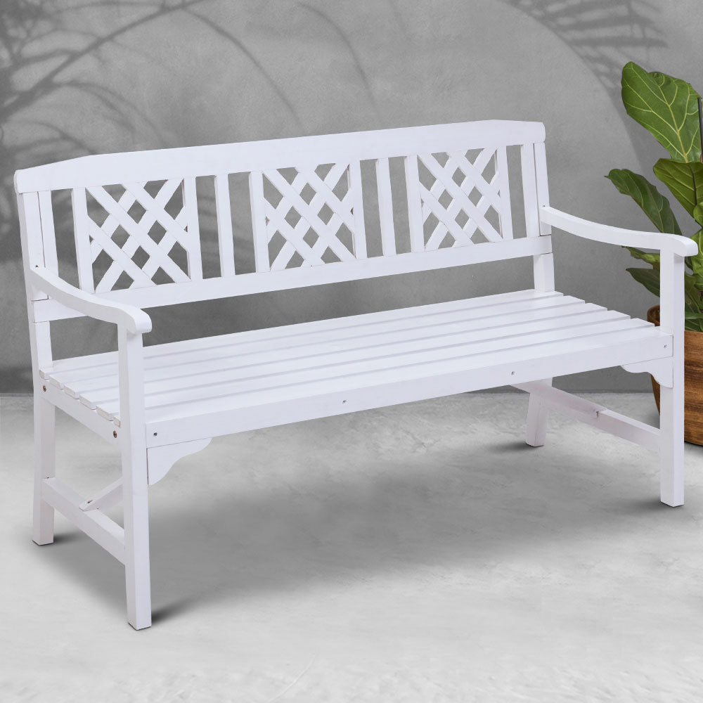 Outdoor Chairs: Gardeon Outdoor Garden Bench Wooden Chair 3 Seat Patio Furniture Lounge White