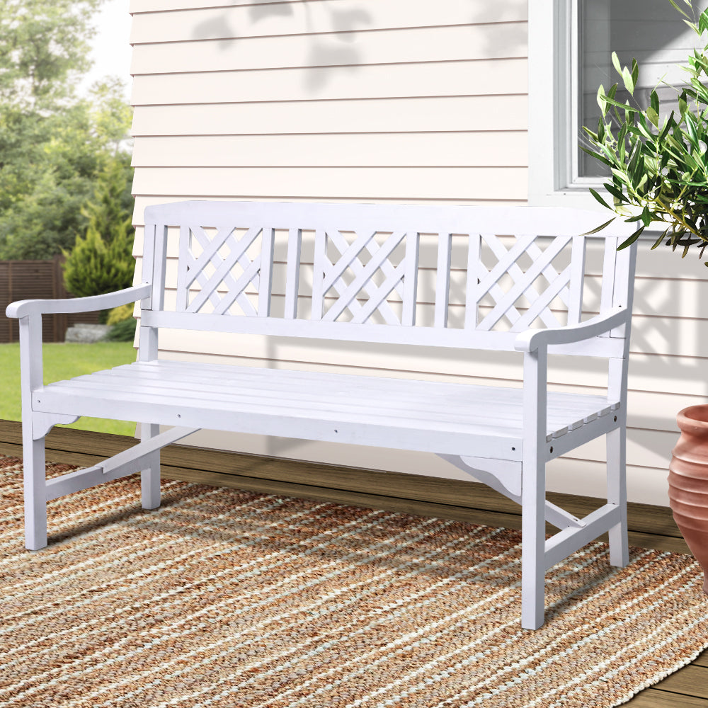 Outdoor Chairs: Gardeon Outdoor Garden Bench Wooden Chair 3 Seat Patio Furniture Lounge White