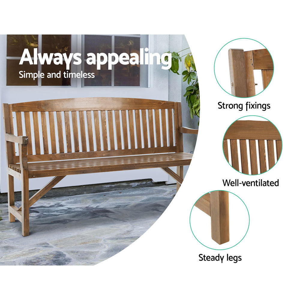 Outdoor Chairs: Gardeon 5FT Outdoor Garden Bench Wooden 3 Seat Chair Patio Furniture Natural
