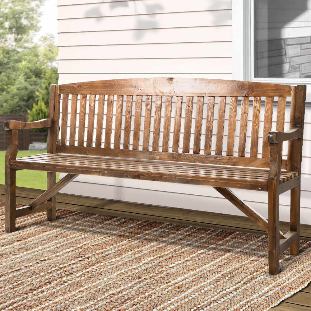 Outdoor Chairs: Gardeon 5FT Outdoor Garden Bench Wooden 3 Seat Chair Patio Furniture Natural