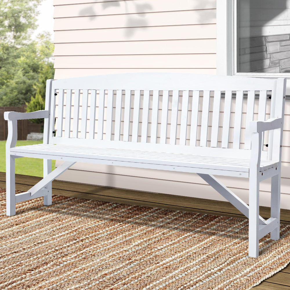 Outdoor Chairs: Gardeon 5FT Outdoor Garden Bench Wooden 3 Seat Chair Patio Furniture White
