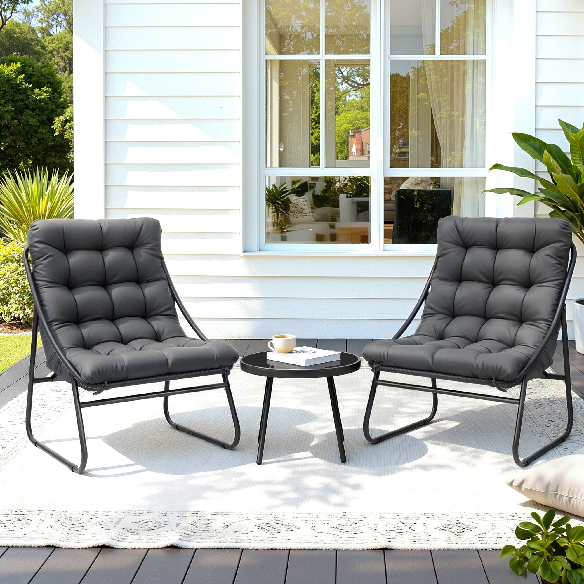 Outdoor Dining Sets: Gardeon 3PC Outdoor Bistro Set Patio Furniture Table and Chairs Steel Dining Chair
